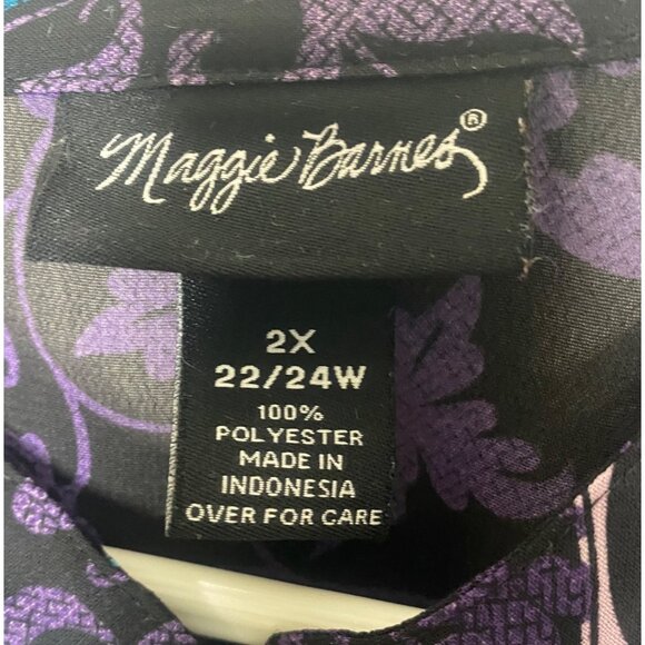Maggie Barnes Womens 2X 22/24W Colorful Sheer Button-Up Tunic Top Black Base Wit - Picture 2 of 11